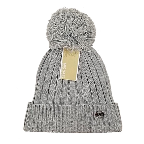 NWT -Michael Kors Grey Pom Pom Knit Beanie - Picture 1 of 11